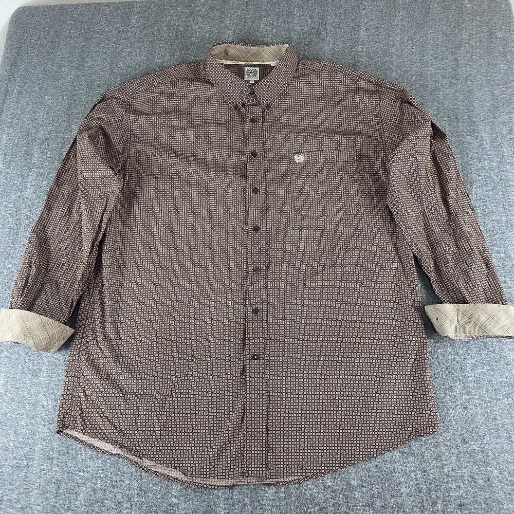 Cinch Western Shirt Mens XXL Brown Geometric Print Button Front Stretch